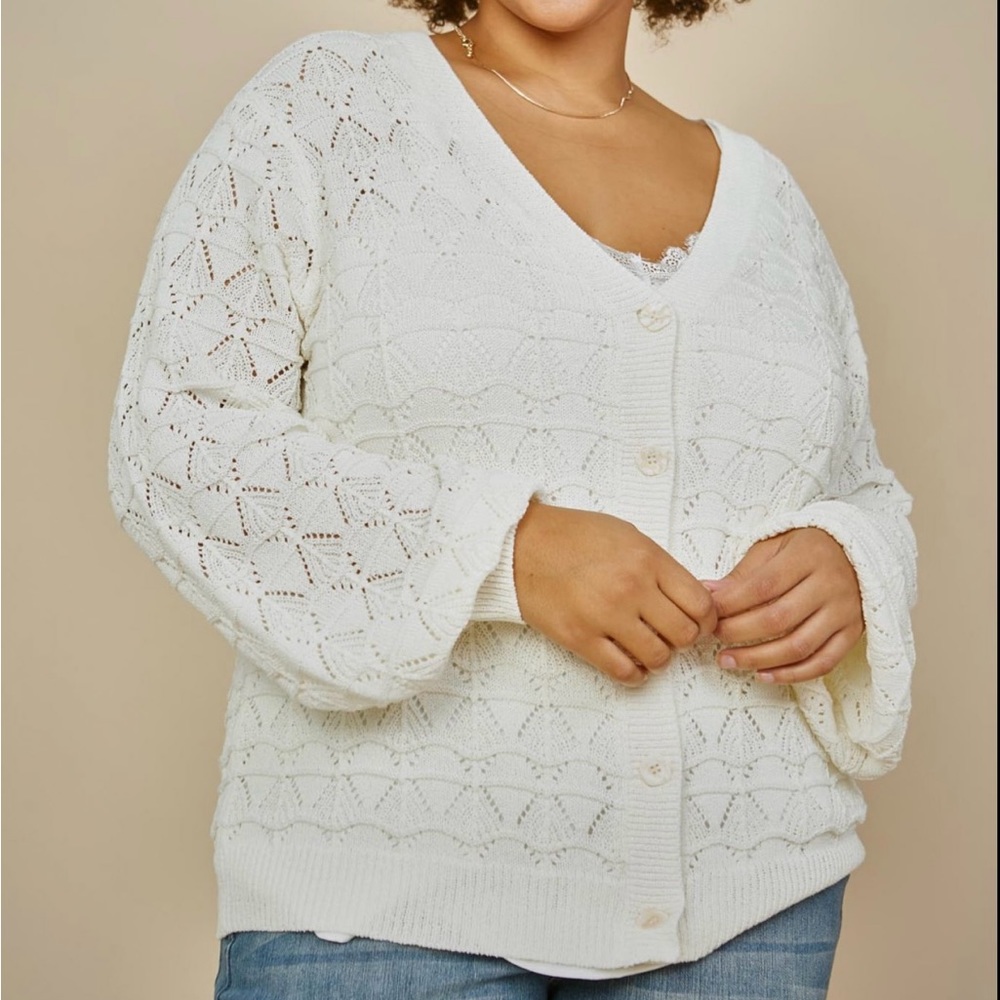 Plus Size Pointelle Long sleeve Cardigan